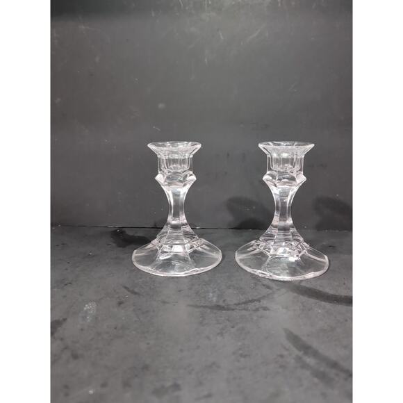 Clear Vintage Candle Holder Set, Glass, Tablescape, Vintage Home Decor, Pair - Picture 3 of 9